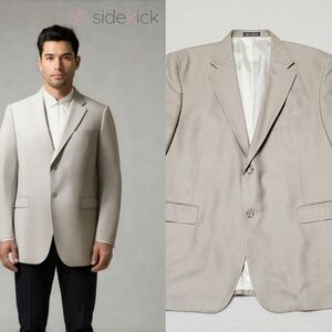 Oscar de la Renta Mens Modern Creamy Beige Knit Single Breasted Blazer 46